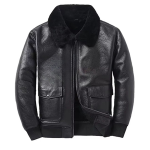 Customized Color Genuine Leather Hooded Bomber <b>Jacket</b> for <b>Men</b>-Winter Breathable & Windproof - Product Image 1