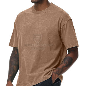 T-shirts pour hommes en coton 100% à l'aspect délavé, design tendance streetwear, couleur unie, surdimensionnés, écologiques, séchage rapide, respirants - Product Image 4