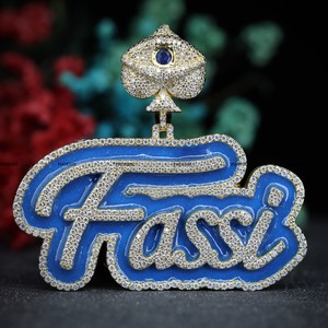 Pendentif personnalisé en moissanite taille brillant rond, double couche, émail bleu, avec anneau pour homme et femme par Phoenix Enterprise - Product Image 6