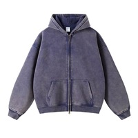 Vintage asit yıkama boy fermuarlı kapüşonlu kıyafet ağır sıkıntılı kapüşonlu Sweatshirt erkekler için sonbahar kış