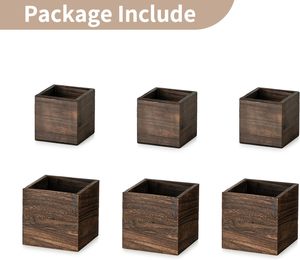 Caja de madera para centro de mesa Boda 6 piezas Maceta cuadrada rústica Caja para centro de mesa de Navidad Decoraciones - Product Image 5