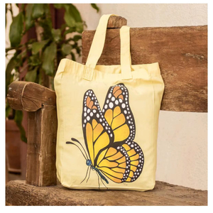 Sac fourre-tout en toile de polyester avec illustration de papillon Monarch, grand sac fourre-tout réutilisable écologique jaune et noir - Product Image 1