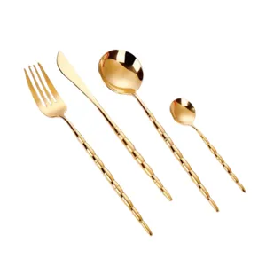 Best Unique Design Made in India Metal Cutlery Gold Plated Finished Flatware Set Stainless Steel Twisted Handle for Wedding Use