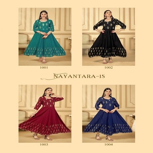 Vestido Anarkali estampado bordado de aspecto impresionante de calidad de exportación para fiesta de Festival, recepción, ropa de boda - Product Image 5