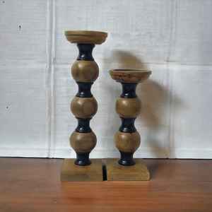 Bougeoirs de pilier d'artisanat en bois de manguier de style américain de luxe de décor à la maison brillant noir naturel pour l'inauguration de mariage de Noël - Product Image 1