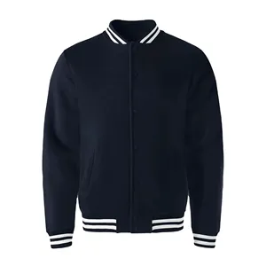 Chaqueta Varsity Azul Marino para Hombre, Color Sólido, Cierre de Botones, Estilo Preppy, Material de Algodón, Cuello Camisero, Corte Regular, para Otoño - Product Image 1