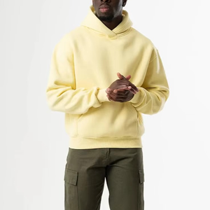 Sudadera con Capucha Amarilla Extra Grande para Hombre, Color Sólido, Felpa, Informal, para Otoño, Corte Regular, Tejido de Algodón - Product Image 1