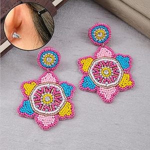 Boucles d'oreilles en perles de rocaille faites à la main pour femmes bijoux de mode indiens design brodé multicolore par msr outre-mer - Product Image 1