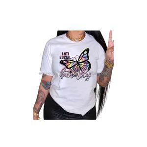 เสื้อยืดผ้าฝ้าย 100% สำหรับผู้หญิง |   เสื้อยืดลำลองคอกลมแขนสั้นสีตามสั่ง |   แฟชั่นสตรีทแวร์แบบแอนตี้โซเชียล - Product Image 2