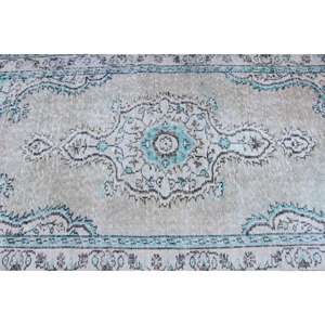 Alfombra de 4x8 pies, Alfombra Turca Vintage, Alfombra con Borde Azul - Product Image 4