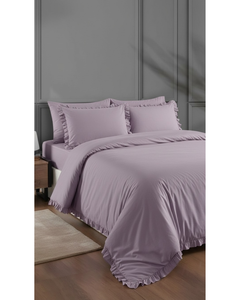 Juego de Ropa de Cama de Lujo en Color Lila, de Polialgodón, Fresco, 200 Hilos, con Funda Nórdica, Sábana Ajustable y 4 Piezas con Volantes, para Cama Doble, para Uso Doméstico y Hotelero - Product Image 6
