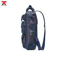 Mochila de Viaje Unisex de Cuero Genuino con Paneles y Logotipo Personalizado, Hecha a Mano, de Gran Capacidad, para Portátil, Estilo Vintage
