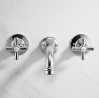 Mitigeur de bain mural certifié en laiton sans plomb, à 3 trous, avec bec fixe, double poignée et bouton, finition chromée