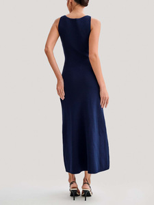 2024 verano Retro cuello redondo sin mangas Color sólido botón de un solo pecho decoración de punto vestido de mujer suéter - Product Image 6