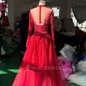 ชุดราตรีทรงเอไลน์ผ้าทูลสีแดงสวยหรู แขนยาว รุ่น Jancember XS256 เหมาะสำหรับงานปาร์ตี้ - Product Image 2