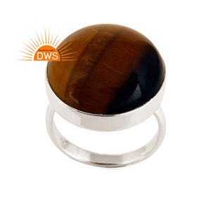 แหวนเงินแท้ดีไซน์อินเดียประดับพลอยตาเสือสีเหลืองธรรมชาติสำหรับผู้หญิง ของขวัญสำหรับเธอ - Product Image 1