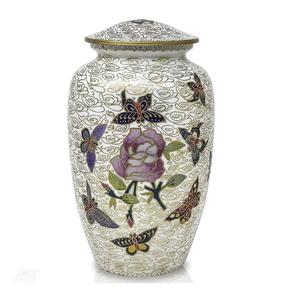 Urnes de crémation adultes en laiton avec de belles urnes funéraires en métal d'autocollant de rose et de papillons pour des cendres humaines - Product Image 1