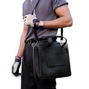 Sac à main de luxe pour homme en cuir véritable imprimé croco noir, sacoche de travail décontractée, grande capacité, portable, pour le bureau - Product Image 4