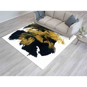 Tapis de salle à manger traditionnel en laine noire imprimé patchwork, écologique, non tissé, d'épaisseur moyenne avec envers en latex - Product Image 3