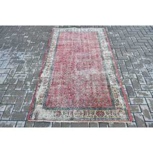 3.8x6.8 ft Turkish Rug, Vintage Area Rug, <b>Red</b> Moroccan <b>Wool</b> Rug - Product Image 1