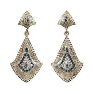Pendientes colgantes Kriaa Vintage chapados en oro de 18 quilates con piedra verde austriaca y oro rosa perlado-1302114 para bodas y fiestas - Product Image 1