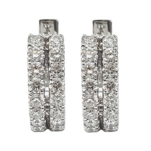 Boucles d'oreilles créoles fines en or blanc massif 18 carats, diamants naturels brillants haut de gamme, style vintage, pour femme, cadeau, petite taille, pour mariage ou soirée - Product Image 1