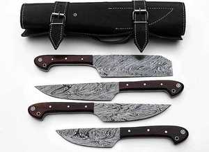 Ensemble de couteaux de chef de cuisine professionnel damas faits à la main \ Ensemble de couteaux en acier inoxydable avec manche en bois et étui en cuir - Product Image 6