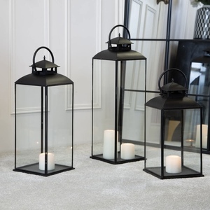 2025 Trending Design Modern Black Metal Frame <b>Square</b> Glass Handmade <b>Candle</b> Lanterns for Home and Christmas Decorations - Product Image 6