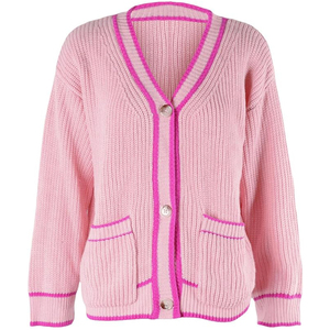 Suéter rosa suave con colores personalizados y suéter de cárdigan de punto bordado para suéter informal de fraternidad de hermandad universitaria - Product Image 1