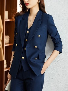 Autumn Winter Women Vest Blazer and <b>Pant</b> Suit Orange Navy Khaki Office <b>Ladies</b> Formal Business Work Career Wear 3 Pieces Set - Product Image 4