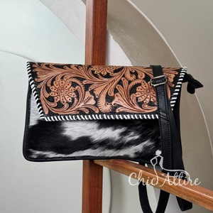 Factory Direct 2025 sac à main en cuir de vachette véritable usiné à la main avec design floral et sangle réglable pour les femmes - Product Image 1