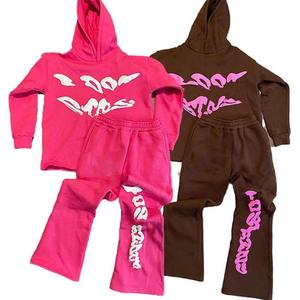 Sudadera con capucha con estampado de logotipo personalizado de peso pesado Hombres Calle Flared Washed 100 Algodón Hombres Sudaderas con capucha Conjunto de pantalones de chándal - Product Image 2