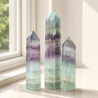Tour de cristal de fluorite arc-en-ciel naturelle, pointe polie, pierre de guérison, ornement pour la maison, le bureau, la méditation, cadeau