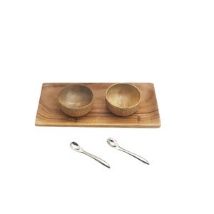 Wholesale Mixing Bowl Set Concrete <b>Small</b> Wooden Bowl & Silver Spoons Set With Wooden Tray <b>Small</b> Creative Serving Set From India - Product Image 3