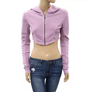 Top corto informal en blanco personalizado OEM de fábrica, Sudadera con capucha para mujer, Top corto estampado para mujer, sudaderas con capucha recortadas para mujer - Product Image 5