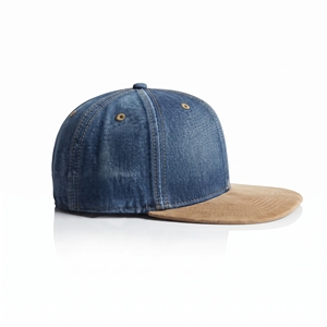 Wholesale 6 Panel Blue Denim with <b>Tan</b> Brim Cap Unisex Casual Hat Custom Logo High Quality OEM ODM Low MOQ Adjustable <b>Belt</b> Back - Product Image 4
