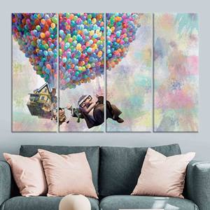 Lienzo Impreso: Arte de Arcoíris con Globos de la Película Up, Regalo Perfecto para las Fiestas, Juego de 4 Lienzos - Product Image 1