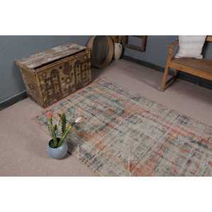 Alfombra Vintage de 4x10.8 pies, Alfombra Turca, Alfombra de Lana con Diseño Floral Azul - Product Image 5