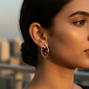 Boucles d'oreilles en argent avec rubis pour femmes, certifiées GIA, diamant taille poire, or rose, or blanc, or jaune, bijoux en pierres précieuses, cadeau - Product Image 1