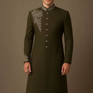 Sherwani negro personalizado para hombre 2025 @, pantalón y zapato con cuentas de cristal adornadas, trabajo manual Dabka para boda/fiesta - Product Image 1