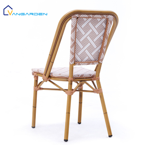 Meubles de salle à manger d'extérieur avec cadre en aluminium rose blanc à rayures croisées chaise en tissu Teslin chaise de salle à manger Bistro français - Product Image 3