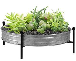 Bandeja de Metal Rústica para Plantas con Soporte Galvanizado, Decoración para el Hogar, Rayan International IK-273 - Product Image 3
