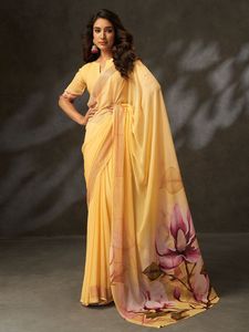 Traditional Digital Printed Ethnic Georgette Saree Crochet Work <b>Blouse</b> Eco-Friendly Women's Party Wear Quick Dry All Seasons - Product Image 3