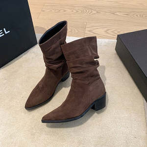 Bottines classiques en daim à bout pointu, bottes en caoutchouc à fermeture éclair, hauteur accrue de 5 cm, confortables en PU, solides pour l'automne et l'hiver, grandes tailles - Product Image 5