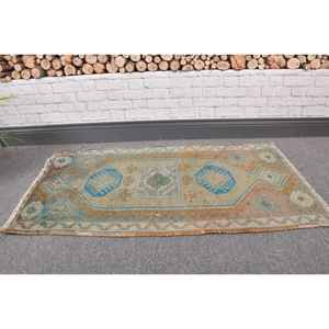 Alfombra Vintage de 1.7x3.2 pies, Alfombra Turca, Alfombra Oriental Azul de Lana - Product Image 1