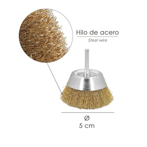 Spazzola in acciaio placcato ottone, tazza da 50 mm, gambo da 1/4 di pollice - Product Image 2