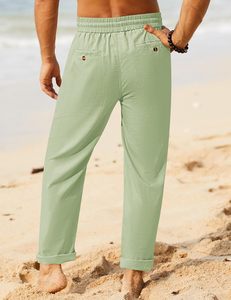 Tricoté toile hommes droit léger décontracté survêtement pantalon 2025 été plage élastique Yoga voyage Baggy - Product Image 3