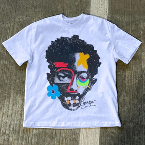 100% algodón suelto cuello redondo Vintage manga corta Camiseta de gran tamaño para hombres Jersey Casual con patrón impreso - Product Image 5