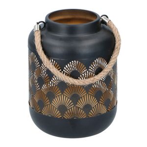 Farol decorativo de hierro con diseño floral calado y asa de cuerda de yute para una iluminación ambiental cálida, decoración elegante para interiores y exteriores. - Product Image 2