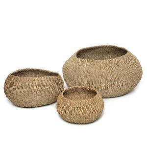 Bol potelé en jonc de mer de style fermier moderne authentique tissé à la main pour salles à manger rustiques élégantes salons et salles de bains - Product Image 5